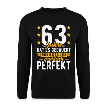63 Geburtstag Mann 63er 63ter Ich bin 63 Jahre alt - Unisex Pullover - Schwarz - Vorne - Alina (178cm) & Michal (187cm)