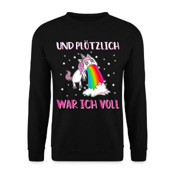 Und plötzlich war ich voll | Kotzendes Einhorn - Unisex Pullover - Schwarz - Vorne - Alina (178cm) & Michal (187cm)