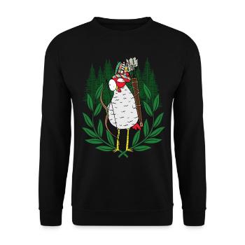 Huhn Krieger Federvieh Bogenschütze - Unisex Pullover - Schwarz - Vorne - Alina (178cm) & Michal (187cm)