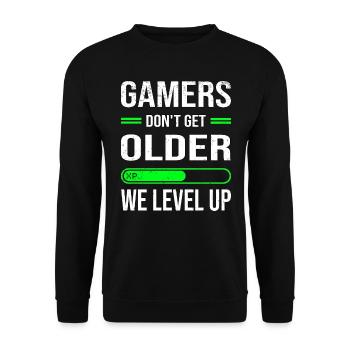Grunge Gamer Geburtstagsparty Geburtstag Level Up - Unisex Pullover - Schwarz - Vorne - Alina (178cm) & Michal (187cm)