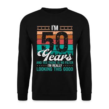 50th Birthday Idea Looking this good 50 Years Old - Unisex Pullover - Schwarz - Vorne - Alina (178cm) & Michal (187cm)