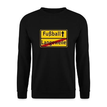 Langeweile Fußball Ortsschild - Unisex Pullover - Schwarz - Vorne - Alina (178cm) & Michal (187cm)