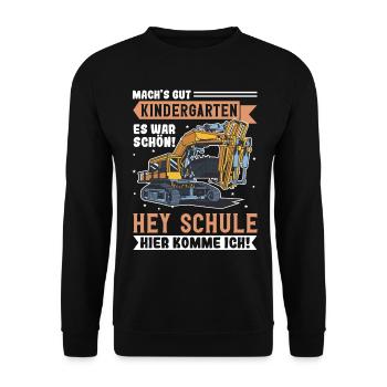 Bagger Schulbeginn Schulanfänger Schulkind - Unisex Pullover - Schwarz - Vorne - Alina (178cm) & Michal (187cm)