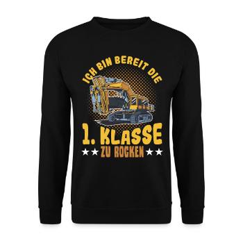 Bagger Schulbeginn Schulanfänger Schulkind - Unisex Pullover - Schwarz - Vorne - Alina (178cm) & Michal (187cm)