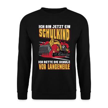 Bagger Schulbeginn Schulanfänger Schulkind - Unisex Pullover - Schwarz - Vorne - Alina (178cm) & Michal (187cm)