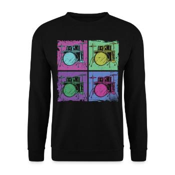 Drummer Drum Set 80S 90S Retro - Unisex Pullover - Schwarz - Vorne - Alina (178cm) & Michal (187cm)