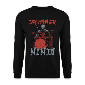 Drummer Drum Set Ninja Vintage - Unisex Pullover - Schwarz - Vorne - Alina (178cm) & Michal (187cm)
