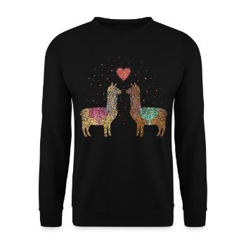 Lama Alpaka Alpakas Lamas Liebhaber - Unisex Pullover - Schwarz - Vorne - Alina (178cm) & Michal (187cm)