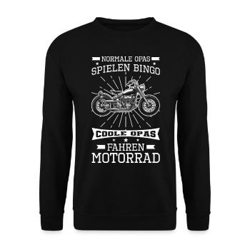 Motorradfahrer Opa - Unisex Pullover - Schwarz - Vorne - Alina (178cm) & Michal (187cm)