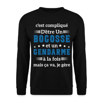 C'est compliqué d'être un bogosse et un gendarme - Sweat-shirt Unisexe - noir - Devant - Alina (178cm) & Michal (187cm)