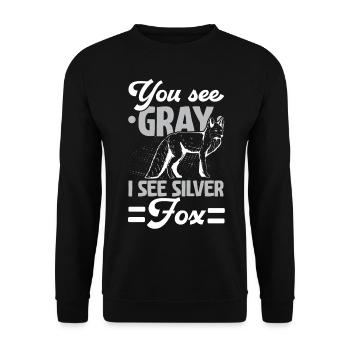Vous voyez gris je vois renard argenté animal vixen - Sweat-shirt Unisexe - noir - Devant - Alina (178cm) & Michal (187cm)