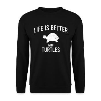 Schildkröte Spruch - Unisex Pullover - Schwarz - Vorne - Alina (178cm) & Michal (187cm)