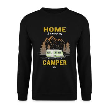 Home is where my Camper is Wohnwagen Camping - Unisex Pullover - Schwarz - Vorne - Alina (178cm) & Michal (187cm)