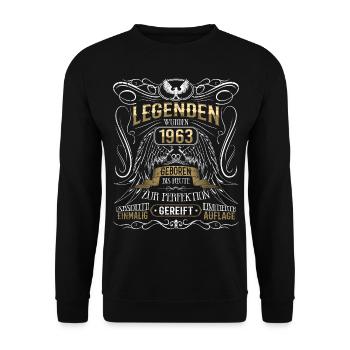 Jahrgang 1963 Legende Geburtsjahr 1963 Geschenk - Unisex Pullover - Schwarz - Vorne - Alina (178cm) & Michal (187cm)