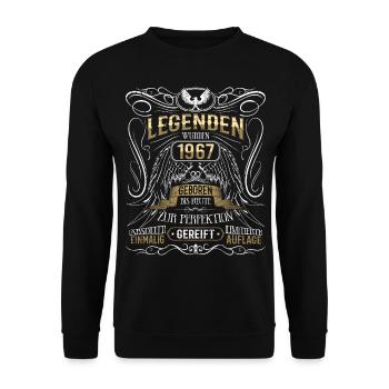 Jahrgang 1967 Legende Geburtsjahr 1967 Geschenk - Unisex Pullover - Schwarz - Vorne - Alina (178cm) & Michal (187cm)