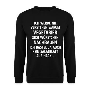 Vegetarier Würstchen I Anti Vegan Fleischesser - Unisex Pullover - Schwarz - Vorne - Alina (178cm) & Michal (187cm)