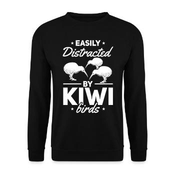 Leicht abgelenkt von Kiwi Birds Neuseeland Kiwi - Unisex Pullover - Schwarz - Vorne - Alina (178cm) & Michal (187cm)