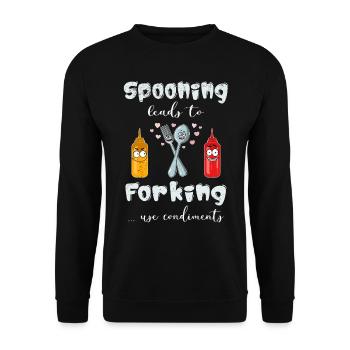 Restaurant Koch Wortwitz Kitchen Pun Cutlery - Unisex Sweatshirt - black - Front - Alina (178cm) & Michal (187cm)