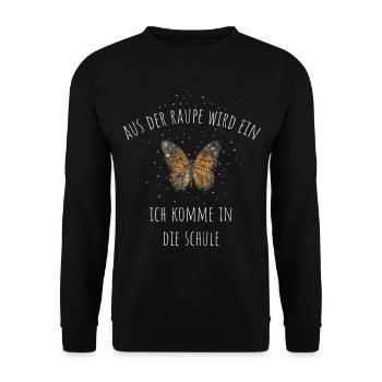 Einschulung Schulkind Schmetterlinge - Unisex Pullover - Schwarz - Vorne - Alina (178cm) & Michal (187cm)