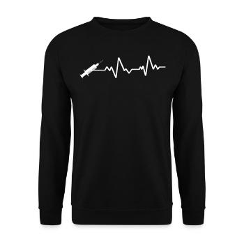 Weisse Spritze Mit Herzschlaglinie - Unisex Pullover - Schwarz - Vorne - Alina (178cm) & Michal (187cm)