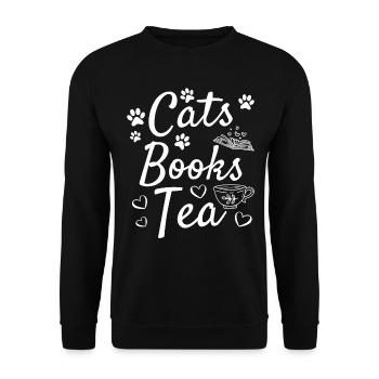 Chats lisant des livres Livre de bibliothèque de thé - Sweat-shirt Unisexe - noir - Devant - Alina (178cm) & Michal (187cm)