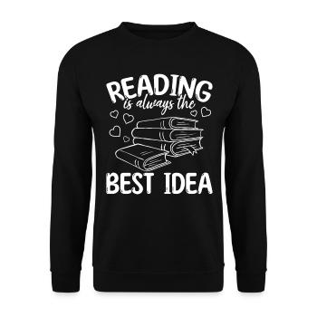 Lesen ist immer die beste Idee I Bücherlesen - Unisex Pullover - Schwarz - Vorne - Alina (178cm) & Michal (187cm)