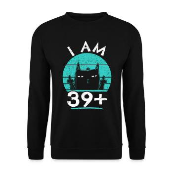 40e anniversaire femme 40e 40 ans - JE SUIS 39+ PLUS - Sweat-shirt Unisexe - noir - Devant - Alina (178cm) & Michal (187cm)