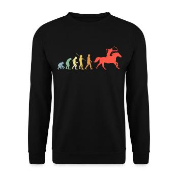 Pferd Und Bogen Evolution Retro Reiten Geschenk - Unisex Pullover - Schwarz - Vorne - Alina (178cm) & Michal (187cm)