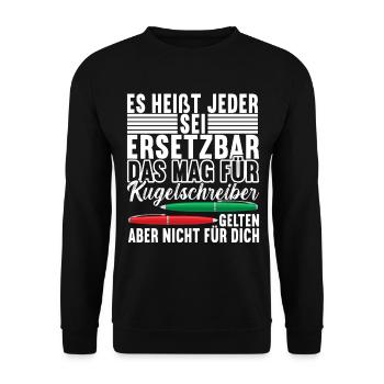 Abschiedsgeschenk Jobwechsel Kollege - Unisex Pullover - Schwarz - Vorne - Alina (178cm) & Michal (187cm)