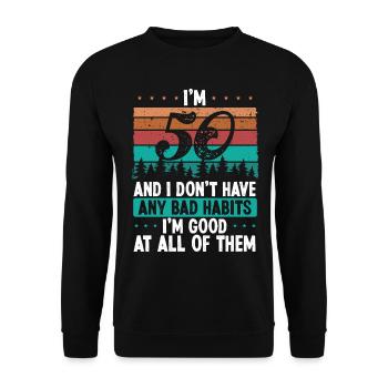 50th Birthday Idea Bad Habits Vintage 50 Year Old - Unisex Pullover - Schwarz - Vorne - Alina (178cm) & Michal (187cm)