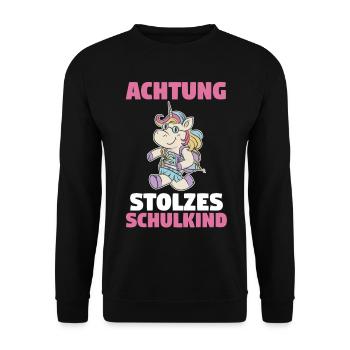 Einhorn Schulkind Schüler Schulanfang Einschulung - Unisex Pullover - Schwarz - Vorne - Alina (178cm) & Michal (187cm)