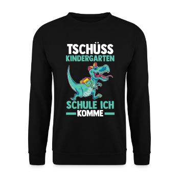 Tschüss Kindergarten Dinosaurier Einschulung Schul - Unisex Pullover - Schwarz - Vorne - Alina (178cm) & Michal (187cm)