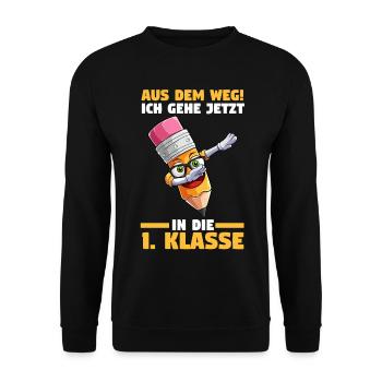 Schulkind 1 Klasse Schüler Schulanfang Einschulung - Unisex Pullover - Schwarz - Vorne - Alina (178cm) & Michal (187cm)