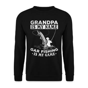 Grandpa is my name Gar Fishing is my game Gar - Unisex Sweatshirt - black - Front - Alina (178cm) & Michal (187cm)