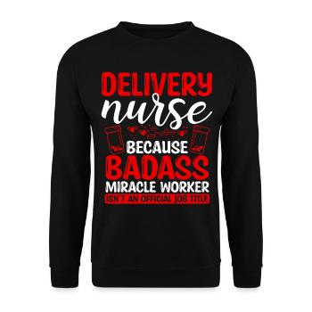 Infirmière d’accouchement Faiseur de miracles Soins infirmiers Essentiels - Sweat-shirt Unisexe - noir - Devant - Alina (178cm) & Michal (187cm)