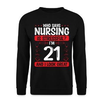 21 Anniversaire Infirmières 21 ans Infirmière pour le travail - Sweat-shirt Unisexe - noir - Devant - Alina (178cm) & Michal (187cm)
