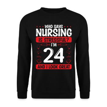 24 Birthday Nurses 24 Years Old Nurse for Work - Unisex Pullover - Schwarz - Vorne - Alina (178cm) & Michal (187cm)