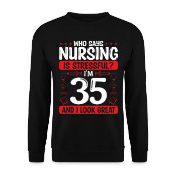 35 Birthday Nurses 35 Years Old Nurse for Work - Unisex Pullover - Schwarz - Vorne - Alina (178cm) & Michal (187cm)