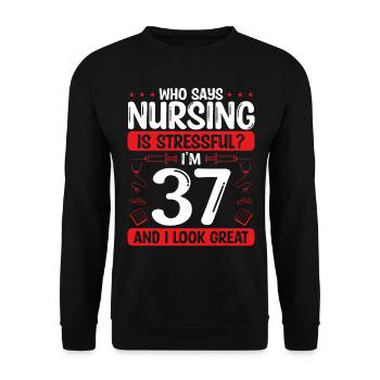 37 Birthday Nurses 37 Years Old Nurse for Work - Unisex Pullover - Schwarz - Vorne - Alina (178cm) & Michal (187cm)