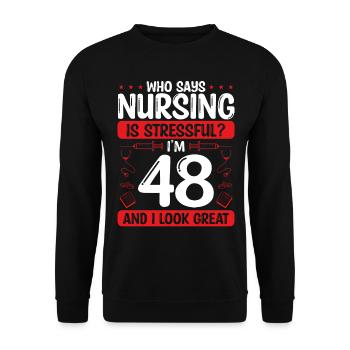 48 Birthday Nurses 48 Years Old Nurse for Work - Unisex Pullover - Schwarz - Vorne - Alina (178cm) & Michal (187cm)
