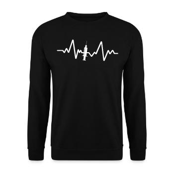 Weisse Spritze Mit Herzschlaglinie - Unisex Pullover - Schwarz - Vorne - Alina (178cm) & Michal (187cm)
