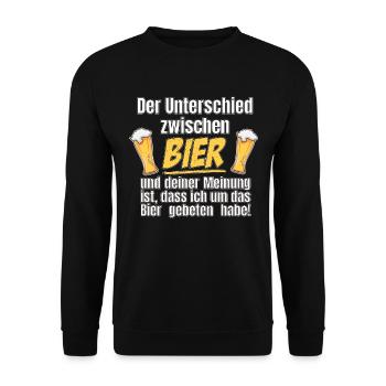 Der Unterschied zwischen Bier und deiner Meinung - Unisex Pullover - Schwarz - Vorne - Alina (178cm) & Michal (187cm)