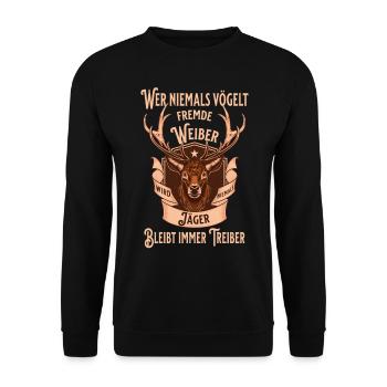 Lustiges Jagdhemd für Jäger im Wald - Unisex Pullover - Schwarz - Vorne - Alina (178cm) & Michal (187cm)