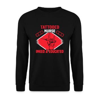 Tattooed EMT Inked & Educated Krankenschwester - Unisex Pullover - Schwarz - Vorne - Alina (178cm) & Michal (187cm)