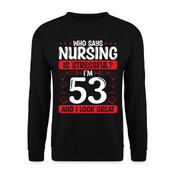 53 Anniversaire Infirmières 53 ans Infirmière au travail - Sweat-shirt Unisexe - noir - Devant - Alina (178cm) & Michal (187cm)