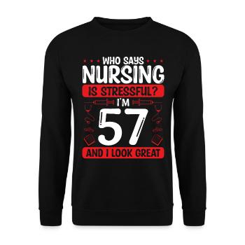 57 Anniversaire Infirmières 57 ans Infirmière pour le travail - Sweat-shirt Unisexe - noir - Devant - Alina (178cm) & Michal (187cm)