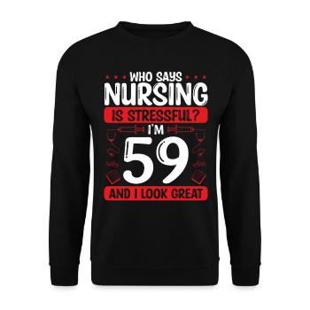 59 Anniversaire Infirmières 59 ans Infirmière au travail - Sweat-shirt Unisexe - noir - Devant - Alina (178cm) & Michal (187cm)