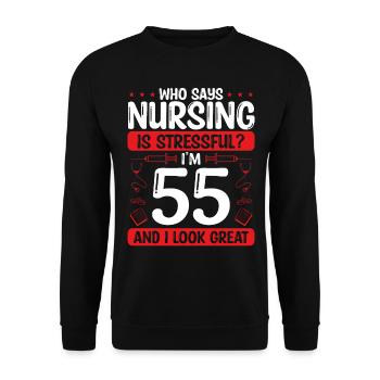 55 Birthday Nurses 55 Years Old Nurse for Work - Unisex Pullover - Schwarz - Vorne - Alina (178cm) & Michal (187cm)