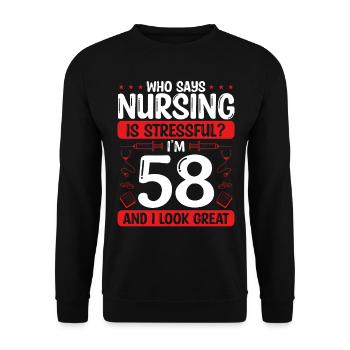 58 Anniversaire Infirmières 58 ans Infirmière au travail - Sweat-shirt Unisexe - noir - Devant - Alina (178cm) & Michal (187cm)