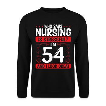 54 Birthday Nurses 54 Years Old Nurse for Work - Unisex Pullover - Schwarz - Vorne - Alina (178cm) & Michal (187cm)